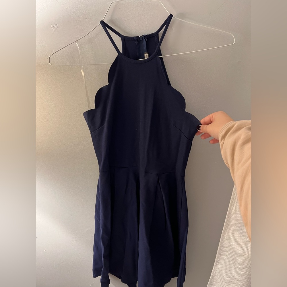 navy halter skater dress